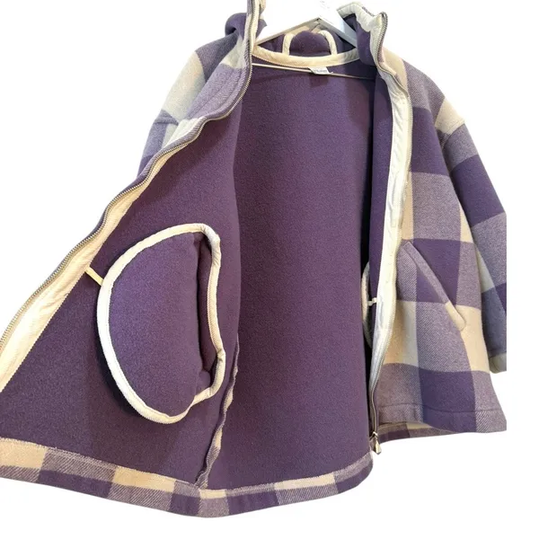 United Colors of Benetton Hooded Wool Coat Purple Plaid Women’s 38 - Image 2