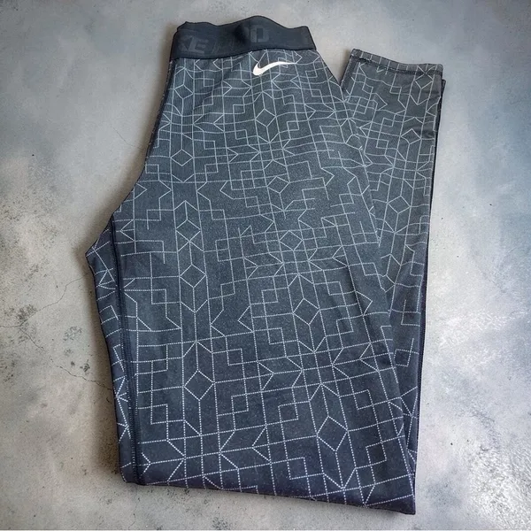Nike Pro Compression Leggings Size M Geometric Print Black Gray - Image 7