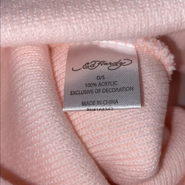 Ed Hardy Beanie embroidered and rhinestones in Blush Pink - Image 6