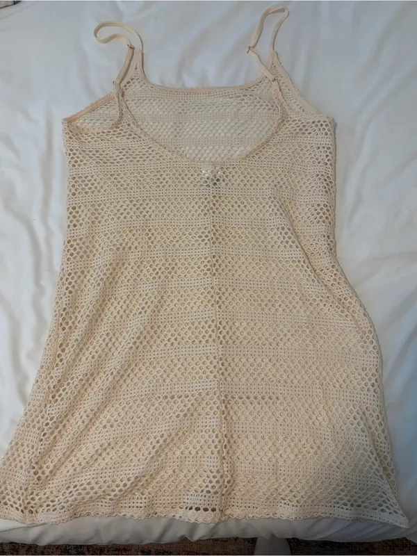 Wild Fable Cream Crochet Tank Dress Swim Coverup Size Medium - Image 2
