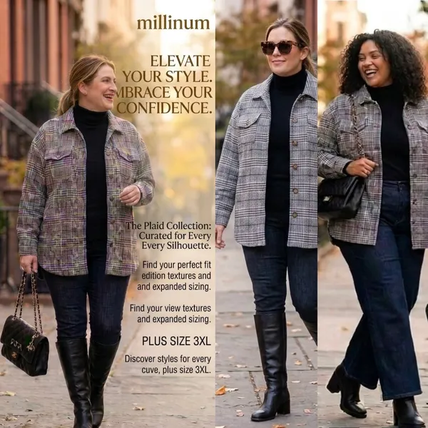 Millenium Plus Size 3X Autumn Essential Black & White Plaid Button - Image 2