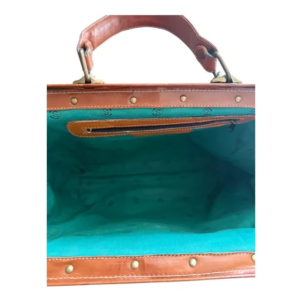 Vintage Brown Leather Frame Satchel Doctor Bag Braided Work Tote Shoulder Bag - Image 12