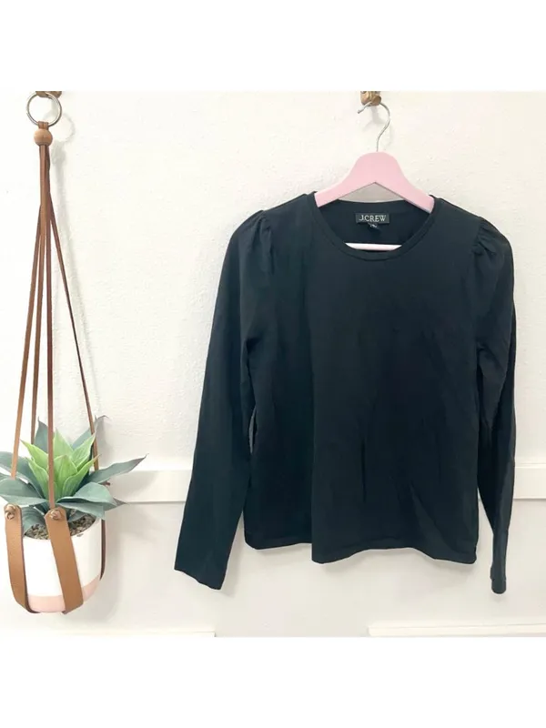 J. Crew Puff Sleeve Crewneck T-Shirt Long Sleeve Black Size M Minimalist Casual - Image 2