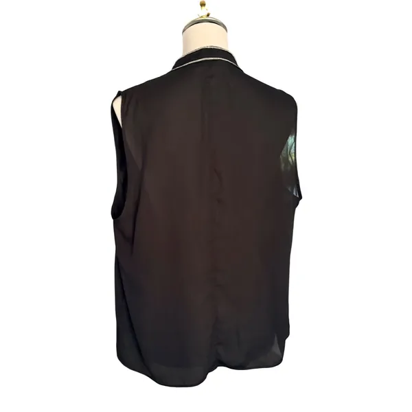 ZARA Black Sleeveless V-Neck Blouse with‎ Silver Chain Trim Ties XL - Image 6