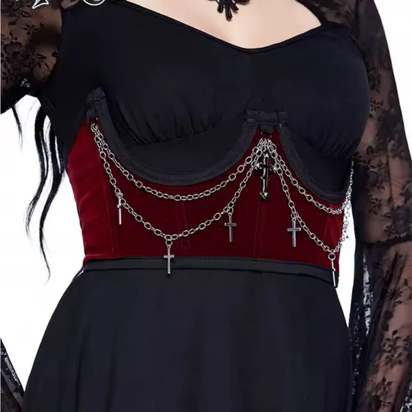 Gothic Black and Red Corset with Chains - Image 5