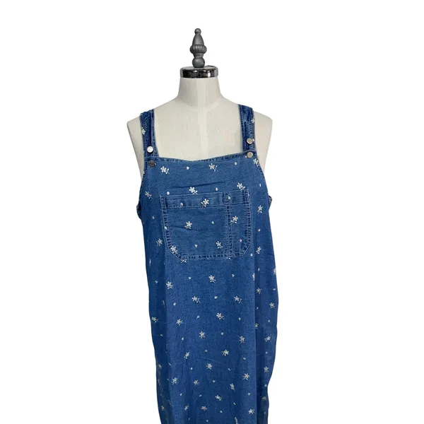 Solutions Women's‎ Large Blue Denim Floral Jumper Maxi Dress Cottagecore - Image 7