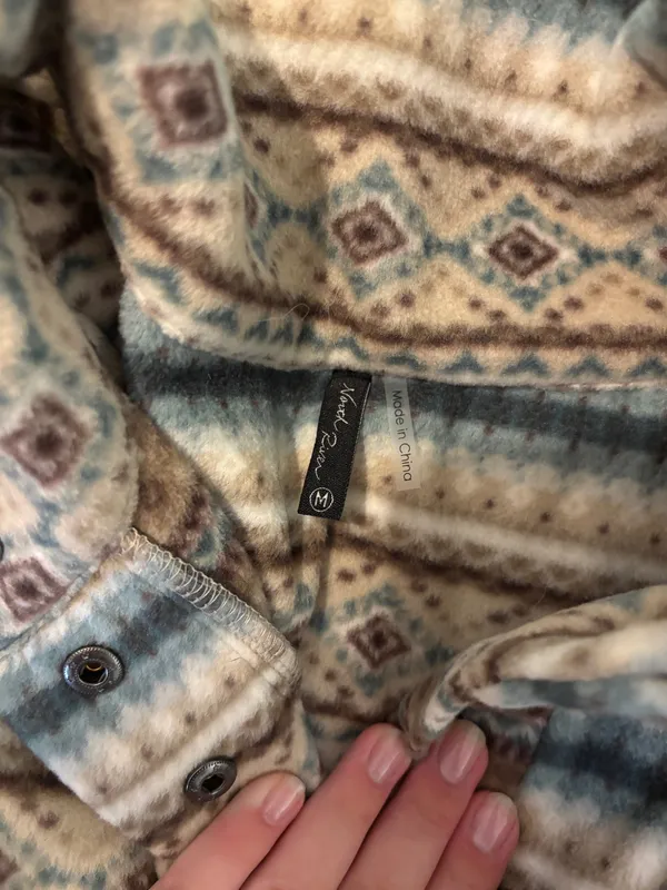 North River Ladies Brown & Teal Aztec Striped Quarter-Button Fleece Pullover - Image 3