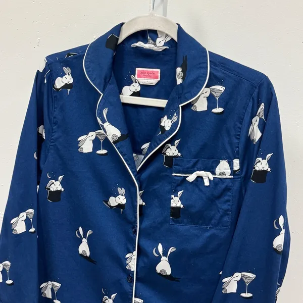 Kate Spade Magic Rabbit Martini Cotton Pajama Set 2 Piece Small Navy Blue Lounge - Image 4
