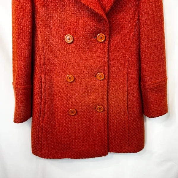 Steve by Searle Small Coat‎ Wool Italy USA Orange Textured Double Breasted VTG C - Image 4