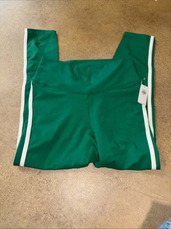 Old Navy Green Leggings with White Side Stripe - Image 2