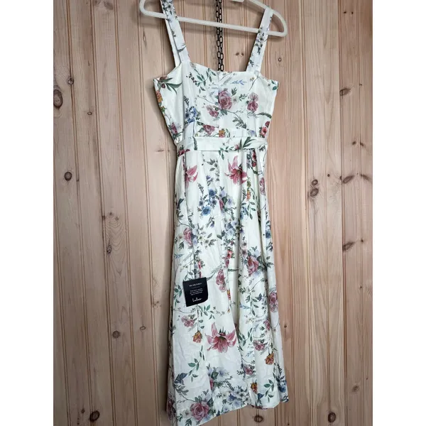 Lulus Sunny Posture Ivory Floral Sleeveless Midi Dress Resort Cruise Vacay Small - Image 7