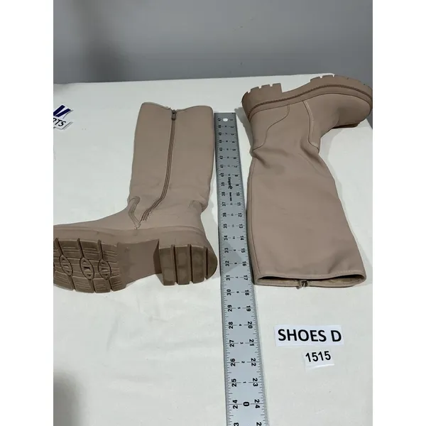 Womans Vivianly Size 7.5 Flesh Color Tall Chunky Heel Boots - Image 2