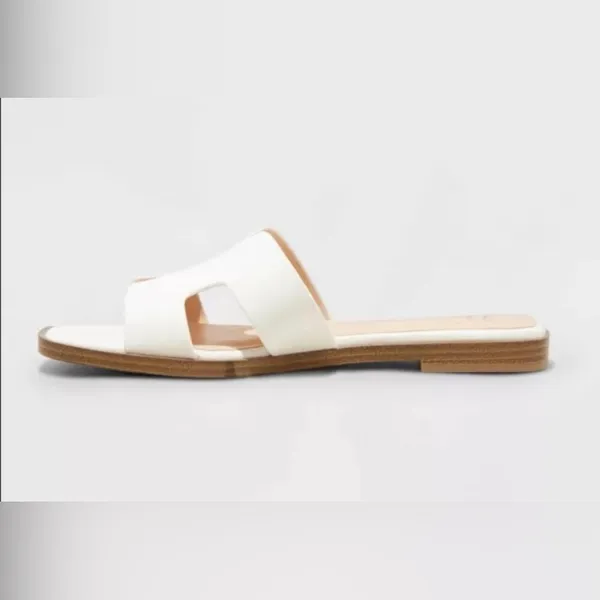 a New Day Womens Nina Wide Width H-Band Slide Sandals 92244961 White 10W - Image 5