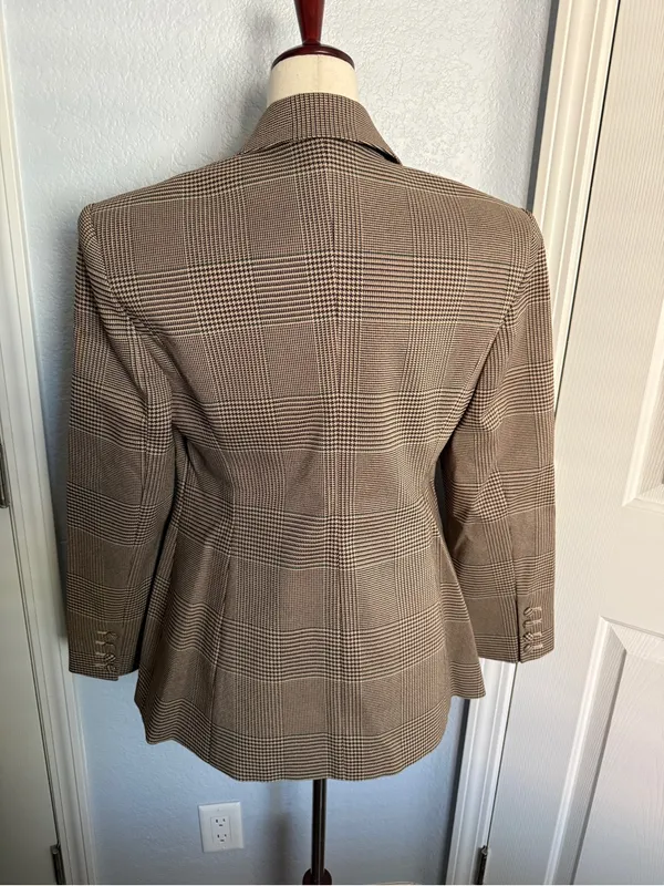 SER.O.YA Brown Plaid Blazer L Tailored Glen Check Quiet Luxury Jacket - Image 4