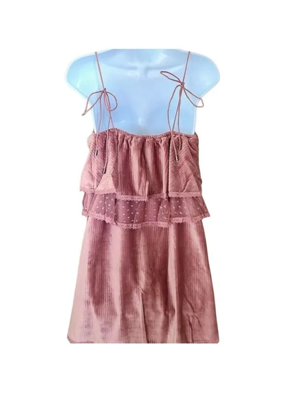 POL Pink Velvet Cascading Ruffle Dress Size L - Image 5
