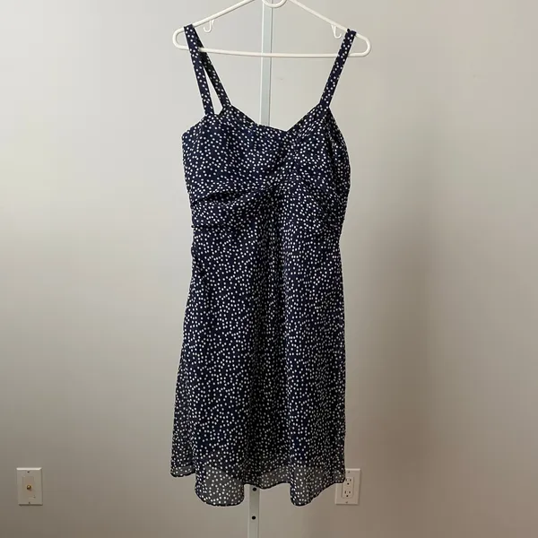 J.Crew Preppy Minimalist 4 Navy Polka Dot Silk‎ Wool Bow Front Cocktail Dress - Image 6