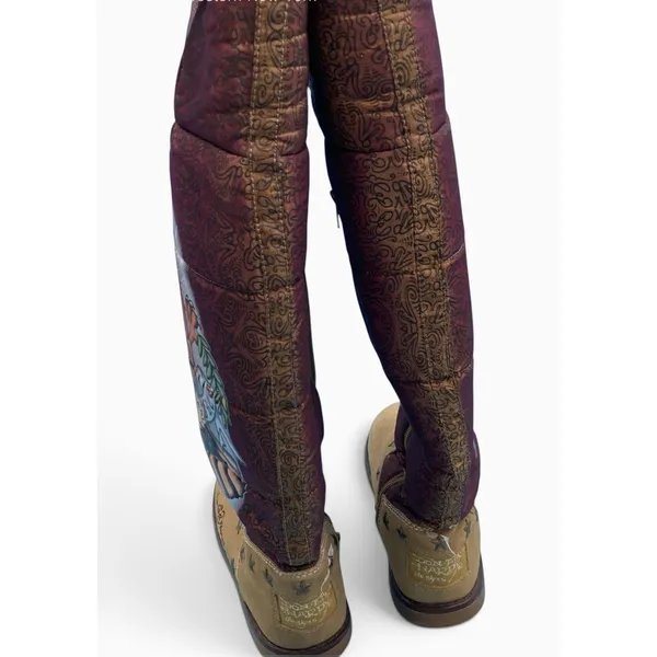 Vintage Y2K Ed Hardy Born Free Eagle Boots Womens 7 Suede Fur Lined Tattoo - Image 2