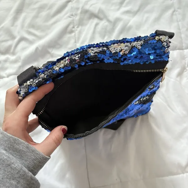 NWT Sasha‎ New York Blue Silver Sequin Crossbody Purse Strap Black Club Party - Image 8