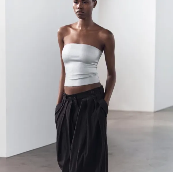 Zara Strapless Stretch Tube Top Silver - Image 2