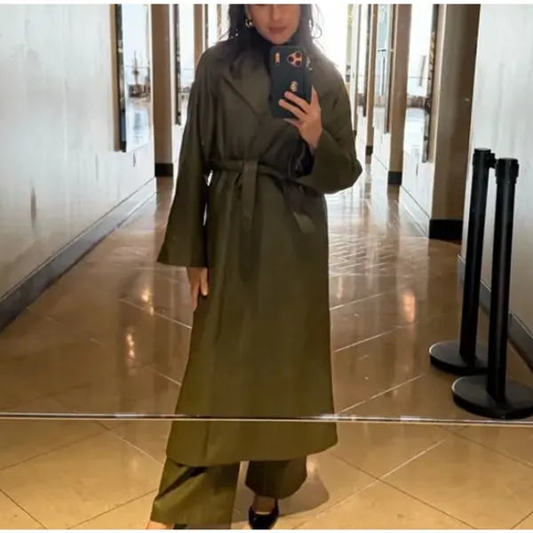 Rosetta Getty Olive Green Faux Leather Trench Coat SMALL Belted Office Work $555 - Image 5