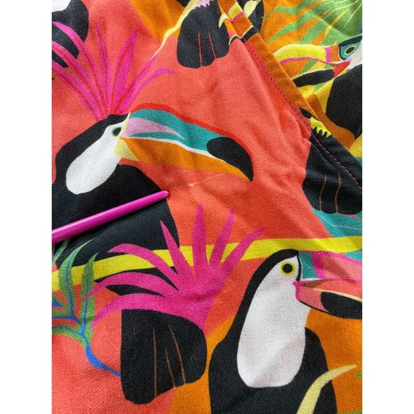 Farm Rio for Anthropologie Toucan Print Wrap Top Orange Yellow Beaded Tassel XS - Image 10