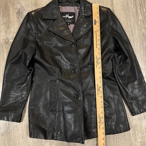 Wilsons Leather Women's Black Three Button Genuine Leather Coat Jacket M Y2k - Image 4