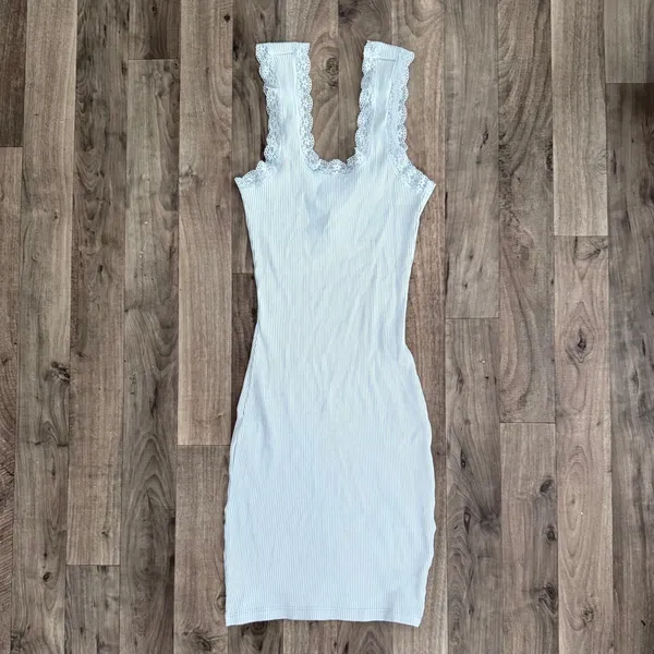 H&M divided pastel blue coquette lace trim ribbed knit mini dress - Image 2