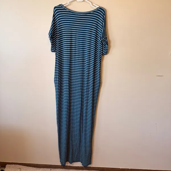 Matilda Jane Blue White Striped V-Neck Maxi Pocket Size L Cozy Beach Lounge‎ - Image 6