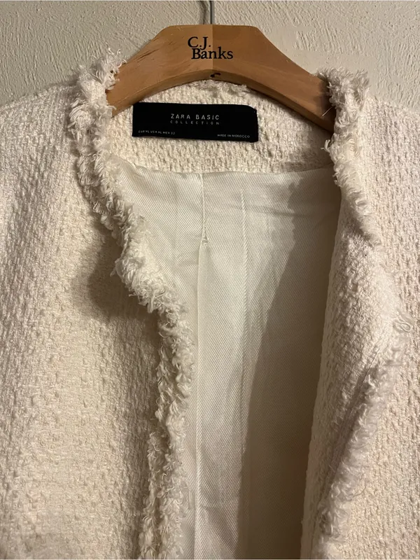 Zara Cream Bouclé Open-Front Blazer Jacket - Image 3