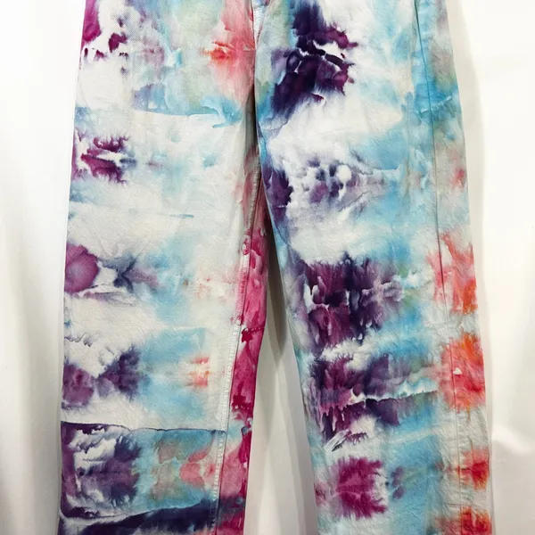Zara Size 2 Jeans Handmade Tie Dye High Rise Relaxed Mom‎ Straight Boho 1375 - Image 5
