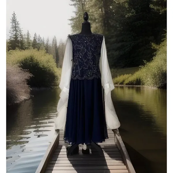EUC VTG‎ 90s Brilliante By JA Maxi Gown Dress Sequins & Beads Formal Elegant- L - Image 2