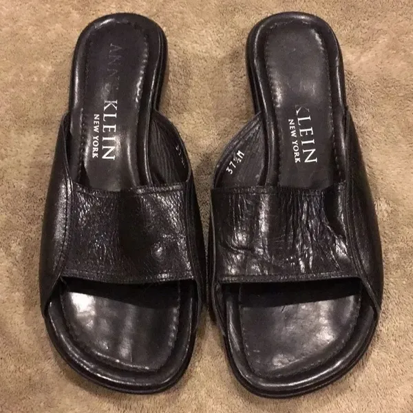 Anne Klein’s Black Leather Slip On Sandals - Image 2