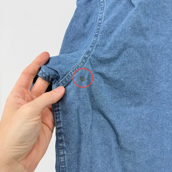 Wrangler Denim Short Sleeve Embroidered Button Down Shirt Blue‎ Women L Raw Hem - Image 5