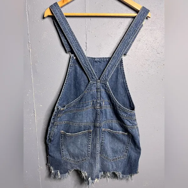 Free People Denim Raw Hem Mini Overall Skirt Size 4 - Image 11