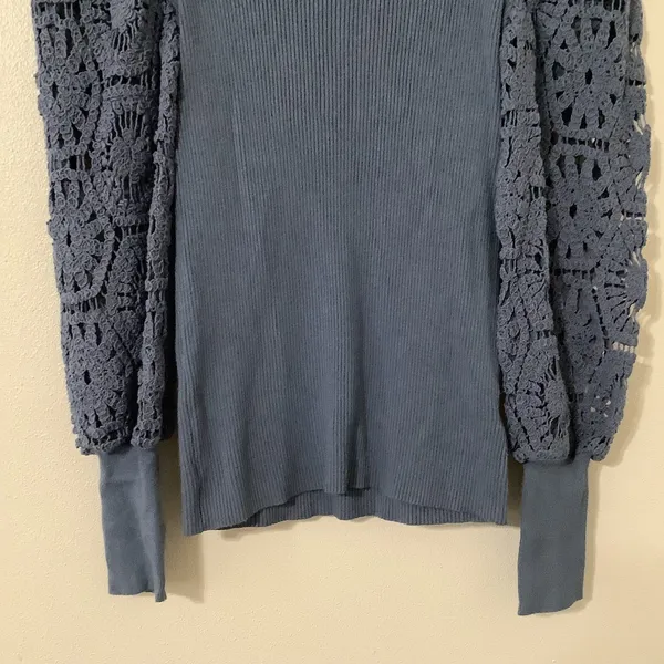On Twelfth Blue Crochet Ribbed‎ Casual Going Out Autumn Fall Long Sleeve Top M - Image 3