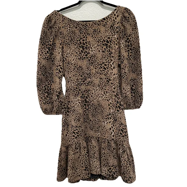 Anthropologie Maeve Knit Cut-Out Mini Dress Size 4 AnimalPrint Autumn - Image 8