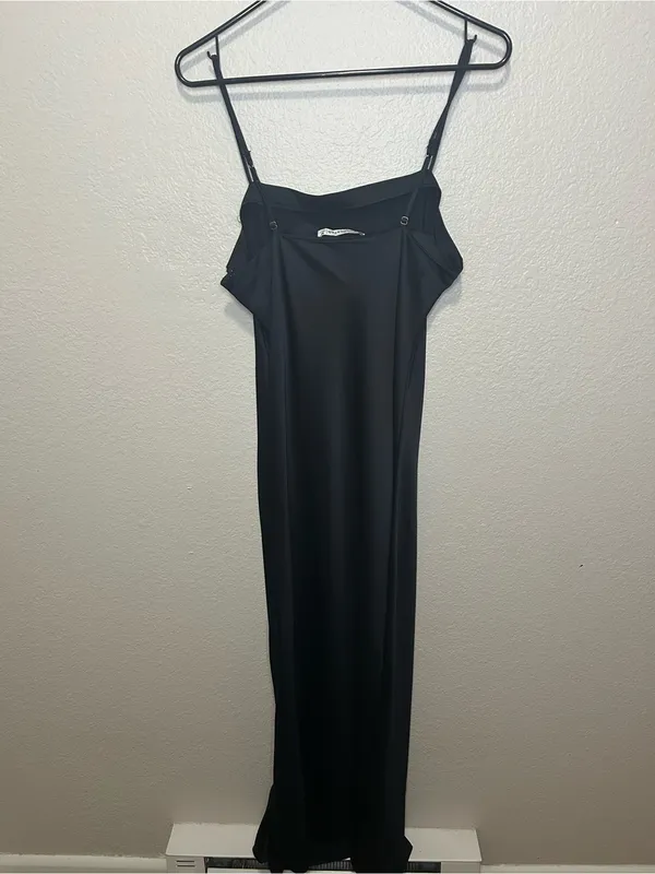 Abercrombie & Fitch Black Satin Slip Maxi Dress M Square Neck Y2K Minimalist - Image 5