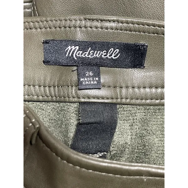 Madewell Women's Green Faux Vegan Leather High Waist Wide Leg Trousers Pants 26 - Image 4