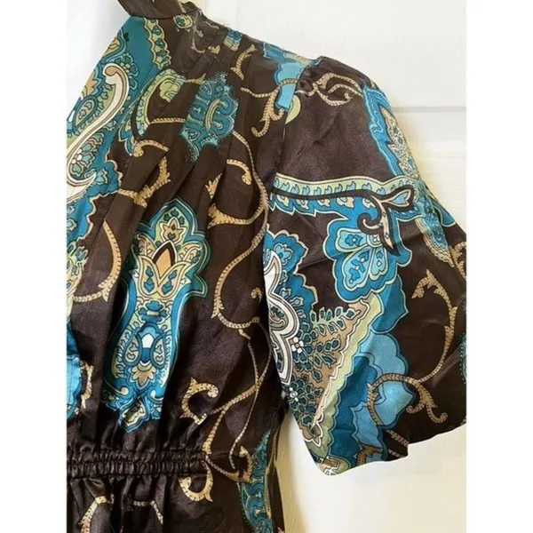 Allison Taylor 060101 Size small‎ women blouse shirt top Brown Blue short sleeve - Image 2