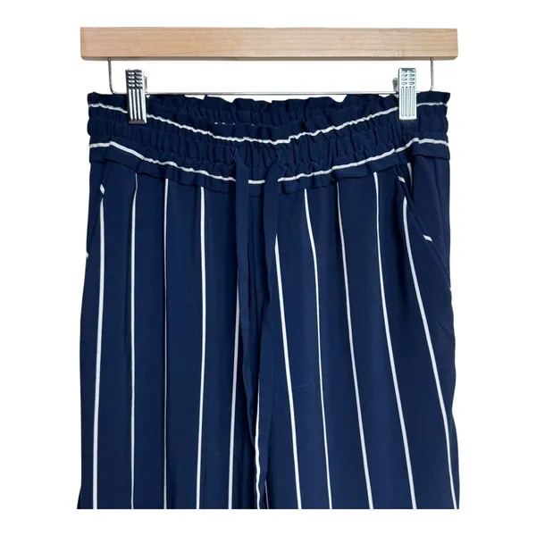 Zara Woman Striped Cropped Pants‎ M Navy Blue White Drawstring Elastic Waist - Image 4