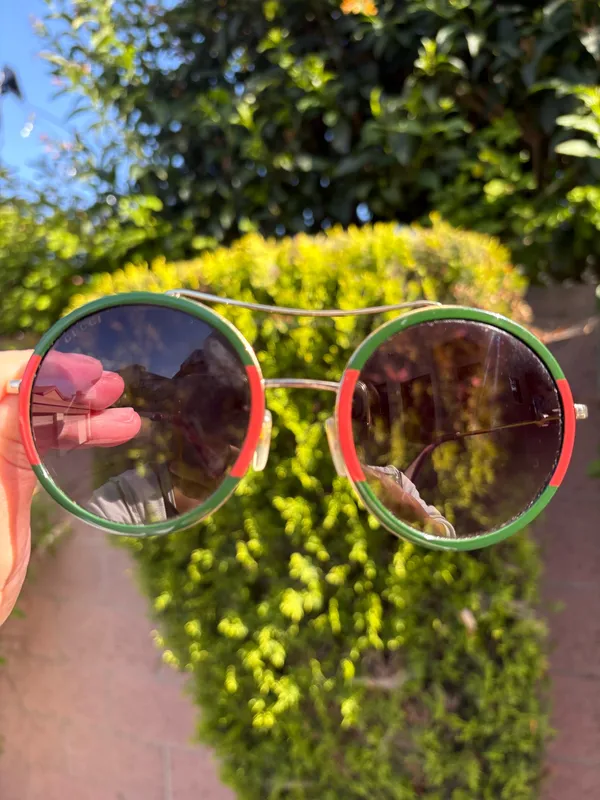 Gucci GG0061S brow bar round sunglasses 56mm gold frames green gradient lenses - Image 17