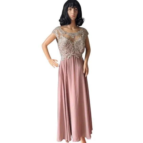 Mother of bride Embellished Illusion Jewel Neck A-line gown size large - large - Image 3