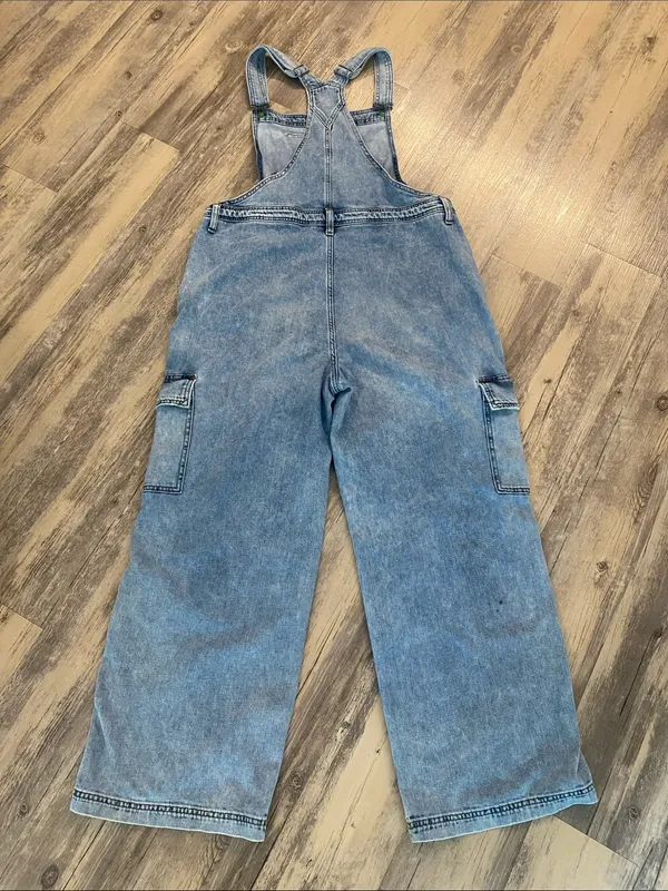 Aerie Cargo Denim Utility Overalls Dungarees Blue Size XL - Image 11