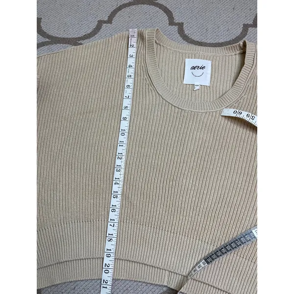 Aerie Ribbed Knit scoop neck Sweater Balloon Sleeve Cropped Relaxed Fit Size M - Image 8