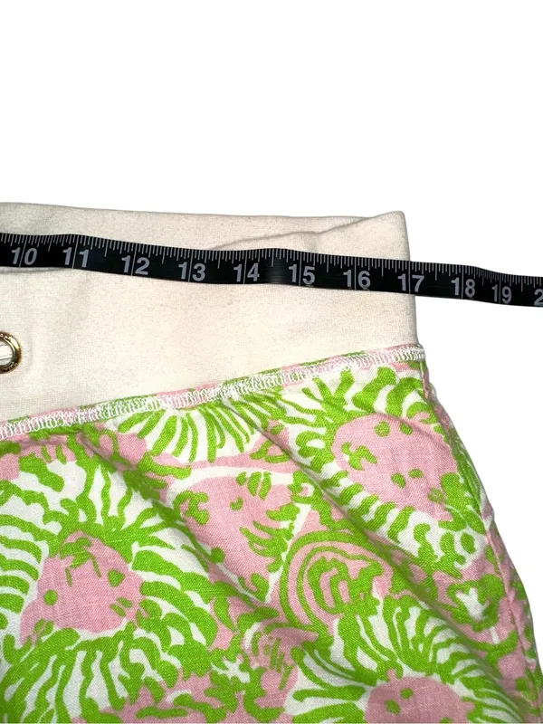 Lilly Pulitzer The Beach Pant Linen Pink & Green Wide Leg Drawstring Pants LARGE - Image 6