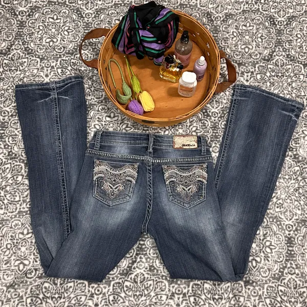 GRACE IN LA Embellished Boot Cut Jeans Size 16 - Image 4