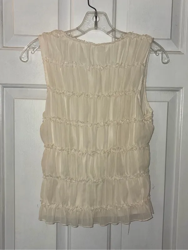 Cream Ruched Sleeveless Blouse Top Stretch -Size S/M, Unbranded - Image 3