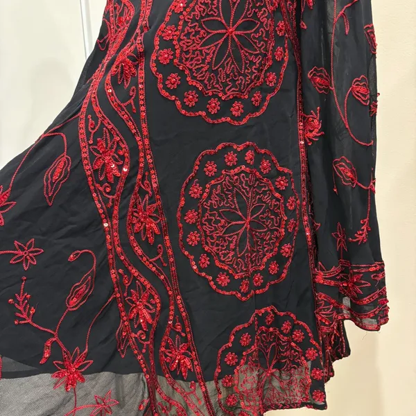 Free People My Beloved Georgette Mini Dress Black Red Sequin Embroidered Fairy 8 - Image 8
