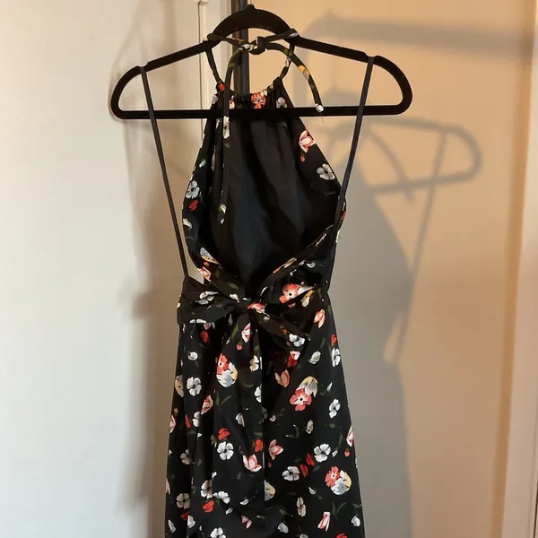 ILGWU Vintage Black Pink Halter Backless Party Dress Flowy Cocktail Size 4 - Image 5