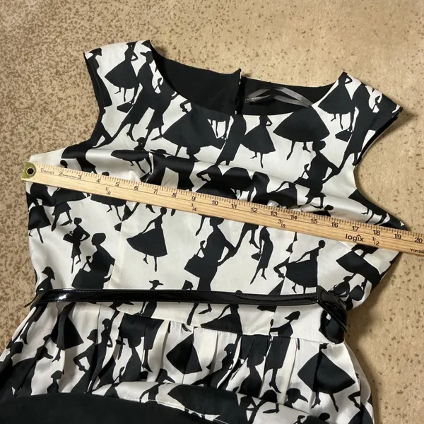 Muse Retro Silhouette‎ Print Fit and Flare Dress Womens 12 Black White 50s Style - Image 4